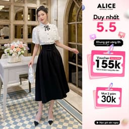 Thumbnail Set Áo Sơ Mi Chân Váy Dài ALICE Đồ Công Sở Tay Phồng Xếp Ly Ngực Kèm Chân Váy Cạp Cao Xòe S296 1