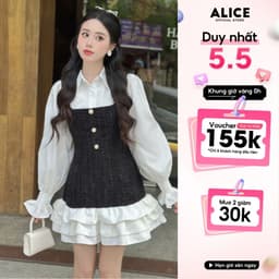 Thumbnail Set Váy Dạ Tiểu Thư ALICE Set Dạ Tweed Thiết Kế Áo Sơ Mi Tay Bo Chun Kèm Yếm Dạ Bèo Tầng, Set Yếm Dạ Váy Dài Tay S430 1