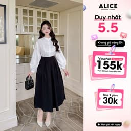 Thumbnail Set Áo Sơ Phối Chân Váy Dài Công Sở ALICE Thiết Kế Dáng Chờm Vai Tay Bồng Kèm Chân Váy Dáng Xòe Thanh Lịch S583 1