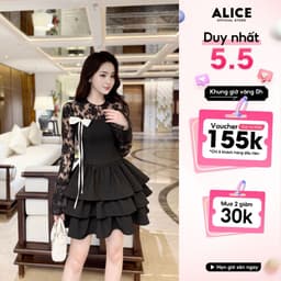 Thumbnail Váy Dự Tiệc Cao Cấp Alice Chất Chéo Rubi Phối Ren Mềm, Đầm Ép Mùng Dày Dặn, Dáng Váy Ngắn 3 Tầng Xòe Bồng Lót Lụa V1333 1