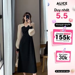 Thumbnail Đầm Thiết Kế Dáng Dài Tiểu Thư ALICE Tay Bồng Dập Ly Voan Lụa, Thiết Kế Thanh Lịch, Đi Làm Công Sở, Đi Chơi Dạo Phố V717 1