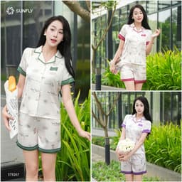 Thumbnail Bộ pijama nữ lụa latin SUNFLY áo cộc quần sooc ST9267 2
