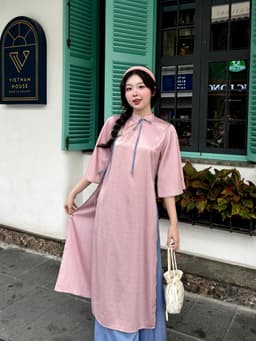 Thumbnail Set áo dài lụa gấm GAGO Brand áo tay lỡ quần vải lụa gấm cao cấp tôn dáng mặc Tết, đám cưới 1