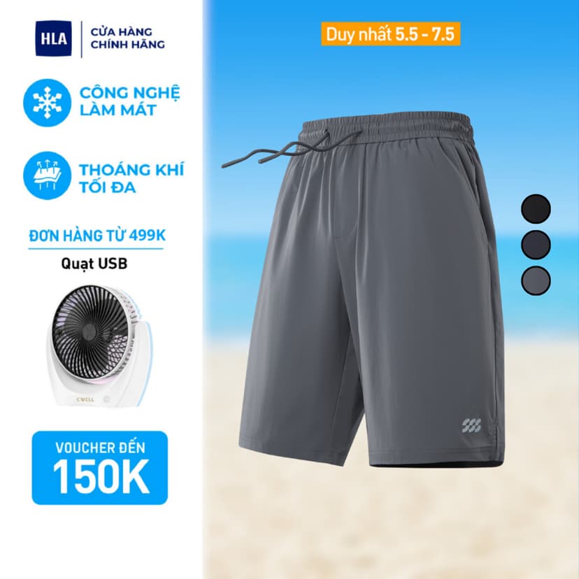 Ảnh Quần short thể thao nam HLA Sportsday Series lưng thun dây rút, chất liệu mát lạnh mềm nhẹ, co giãn thoải mái, thấm hút 1