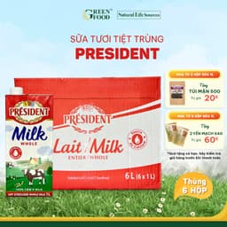 Thumbnail Thùng 6 Hộp Sữa Tươi Tiệt Trùng President Nguyên Kem 1L - Độ Béo 3.6%, Không Đường,nhập khẩu từ Pháp 1