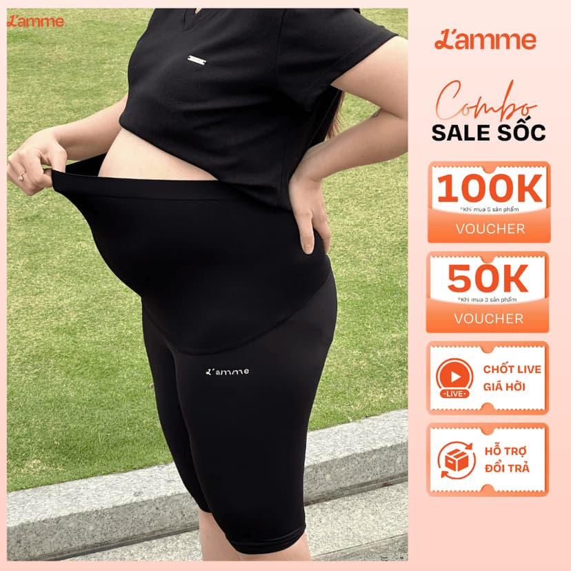 Ảnh Quần bầu Legging Coolmax chất liệu shark skin co giãn, không đường may mẹ bầu mặc thoải mái, thoáng khí BY L'AMME 1