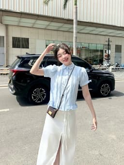 Thumbnail Áo sơ mi babydoll ngắn tay form suông GAGO Brand cổ lá sen cộc tay phù hợp đi chơi đi làm GA5101 1