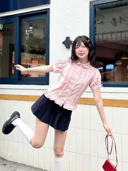 Thumbnail Áo sơ mi babydoll ngắn tay form suông GAGO Brand cổ lá sen cộc tay phù hợp đi chơi đi làm GA5101 2