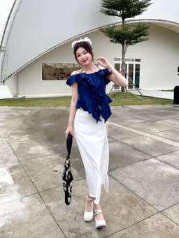 Thumbnail Áo hai dây trễ vai phối bèo GAGO Brand sang trọng tiểu thư bánh bèo cách điệu thời trang nữ GA4706 2