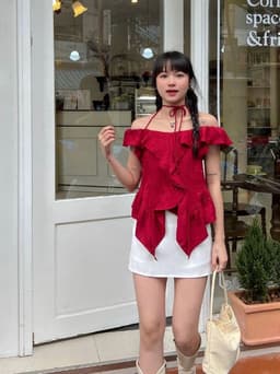 Thumbnail Áo hai dây trễ vai phối bèo GAGO Brand sang trọng tiểu thư bánh bèo cách điệu thời trang nữ GA4706 3