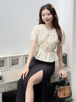 Thumbnail Áo Babydoll Nữ Thân Dập Tầng Phối Nơ Thời Trang Nữ Phong Cách Hàn Quốc Vải Si Cotton GAGO GA4866 1