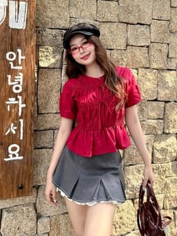 Thumbnail Áo Babydoll Nữ Thân Dập Tầng Phối Nơ Thời Trang Nữ Phong Cách Hàn Quốc Vải Si Cotton GAGO GA4866 3