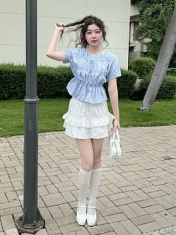 Thumbnail Áo Babydoll Nữ Thân Dập Tầng Phối Nơ Thời Trang Nữ Phong Cách Hàn Quốc Vải Si Cotton GAGO GA4866 2