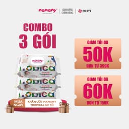 Thumbnail Combo 3 gói khăn ướt Mamamy Tropical 60 tờ không mùi cao cấp chính hãng cho mẹ và bé, sợi vải thuần tự nhiên và rayon 1
