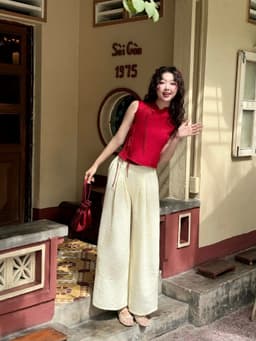 Thumbnail Áo cổ tàu nữ cách tân sát nách GAGO Brand, áo cách tân đắp tà thắt dây GA5076 3