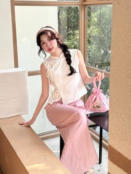 Thumbnail Áo cổ tàu nữ cách tân sát nách GAGO Brand, áo cách tân đắp tà thắt dây GA5076 1