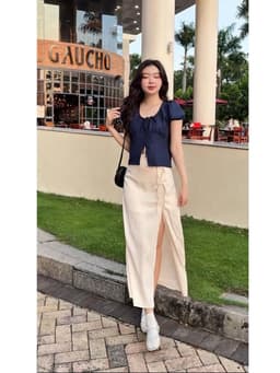 Thumbnail Áo Kiểu Nữ Cổ Vuông Tay Phồng GAGO Brand Gài Nút Thắt Dây Ngực Nhún Thời Trang Hàn Quốc GA4604 3