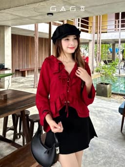 Thumbnail Áo sơ mi cổ bèo GAGO Brand nữ cổ V tay dài thắt dây thời trang, áo nữ phong cách tiểu thư GA4708 4638 3