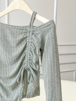 Thumbnail Áo trễ vai 1 bên nữ cotton dài tay ôm body rút dây GAGO Brand tiểu thư dễ thương GA4972 GA4981 GA4982 3