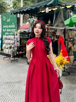 Thumbnail Đầm đũi dài cổ tàu thắt nơ ngắn tay GAGO dáng xoè tiểu thư nữ tính dịu dàng GG5077 1