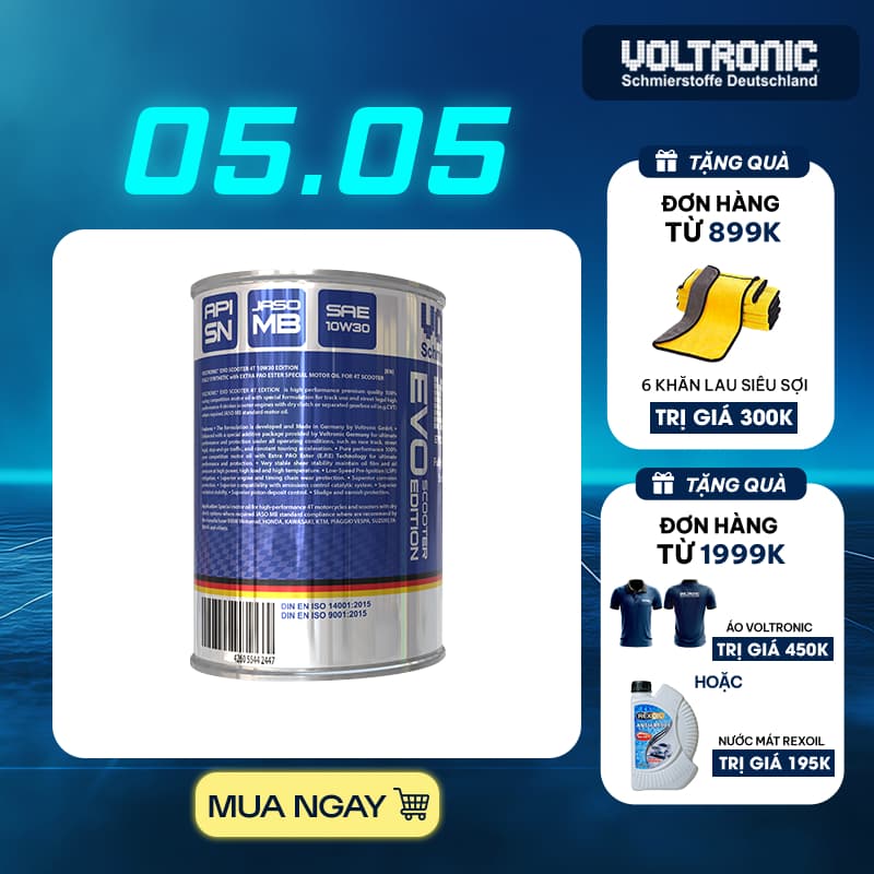 Ảnh (Tay ga 10w30) Dầu nhớt xe tay ga Voltronic Evo scooter 10w30 4T Edition - Fully Synthetic - Extra Pao Ester 2