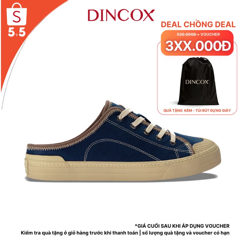 Ảnh Giày Sục Đạp Gót Mules Vải Sneaker Unisex Tăng Chiều Cao 4cm DINCOX E10 Dark Navy 1