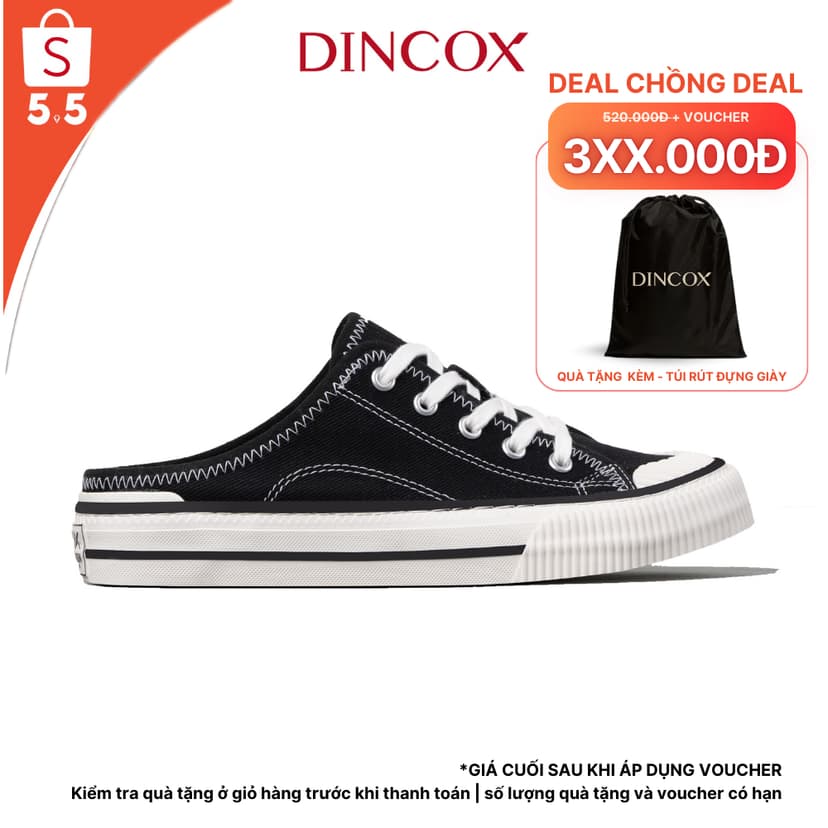 Ảnh Giày Sục Đạp Gót Mules Vải Sneaker Unisex Tăng Chiều Cao 4cm DINCOX E10 Black 1