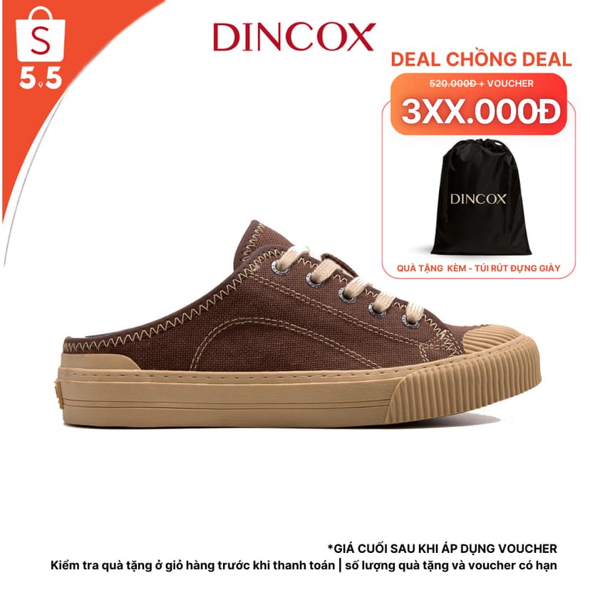 Ảnh Giày Sục Đạp Gót Mules Vải Sneaker Unisex E10 CHOCO MILK DINCOX Tăng Chiều Cao 4cm 1