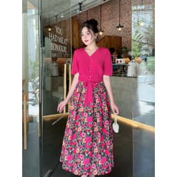 Thumbnail Set áo trơn phối chân váy hoa dáng dài – Style du lịch biển hè Evalover 2