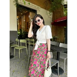 Thumbnail Set áo trơn phối chân váy hoa dáng dài – Style du lịch biển hè Evalover 3