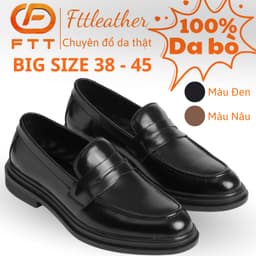 Thumbnail Giày da bò nam FTT Leather dáng lười Penny Loafer trơn độn đế ẩn tăng chiều cao 1