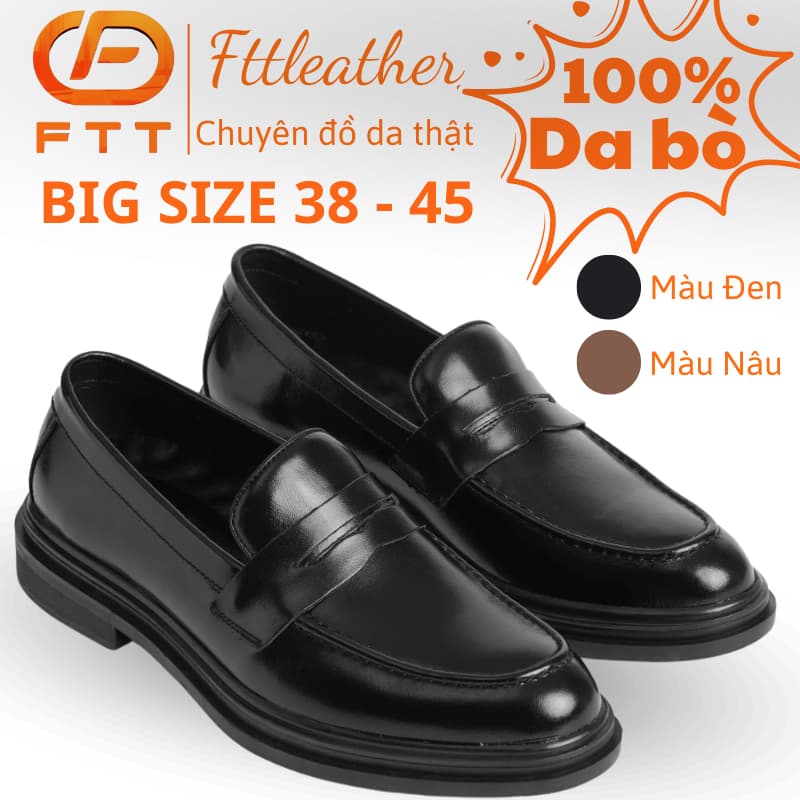 Ảnh Giày da bò nam FTT Leather dáng lười Penny Loafer trơn độn đế ẩn tăng chiều cao 1