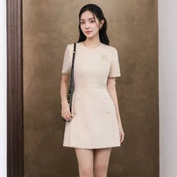 Thumbnail Đầm cổ tròn thêu ngực, chân tà bung 1S31.2504K, váy ngắn dáng a thanh lịch công sở trẻ trung hiện đại thiết kế bởi JM 1