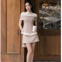 Thumbnail Set đồ Áo ngang vai phối sơ mi 2T15.2504K, Chân váy ngắn dáng A 4S13.2504K, Bộ đồ công sở thanh lịch sang trọng của JM 2