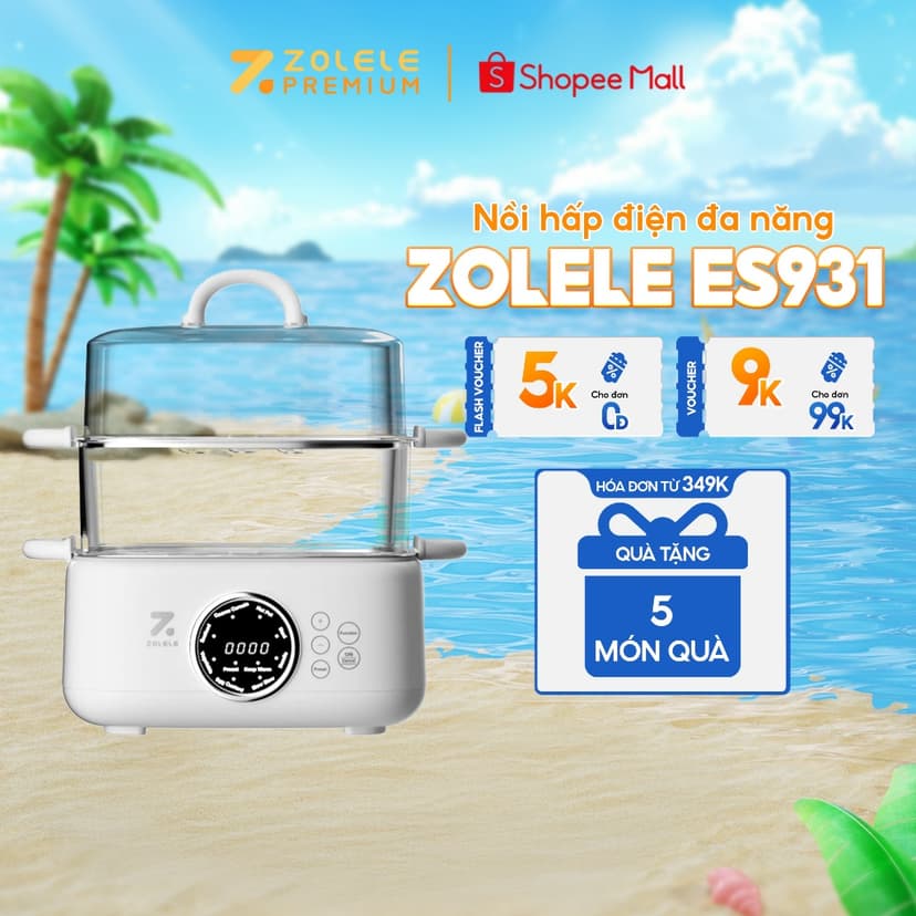 Ảnh Nồi hấp nồi lẩu điện đa năng 2 tầng ZOLELE nấu lẩu, nấu canh, hấp bánh bao ES931 9.3L - Chính hãng 1