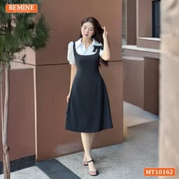 Thumbnail Đầm thiết kế BEMINE cổ V giả yếm đinh hoa nơ dáng chữ A phù hợp đi làm-MT10162 2