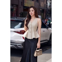 Thumbnail Áo gile peplum nút hoa nổi MOLLYNISTA thiết kế quyến rũ thanh lịch nữ tính cao cấp 3
