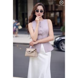 Thumbnail Áo gile nữ MOLLYNISTA hai lớp cổ tròn sát nách chiết eo tôn dáng 1