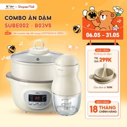 Thumbnail Combo Nồi Nấu Cháo Chậm BEAR 1.6L SUBE002 Tiếng Việt và Máy Xay Ăn Dặm 0.3L BEAR 8 Lưỡi GR-B03V8 Nấu Cháo Chưng Yến 1