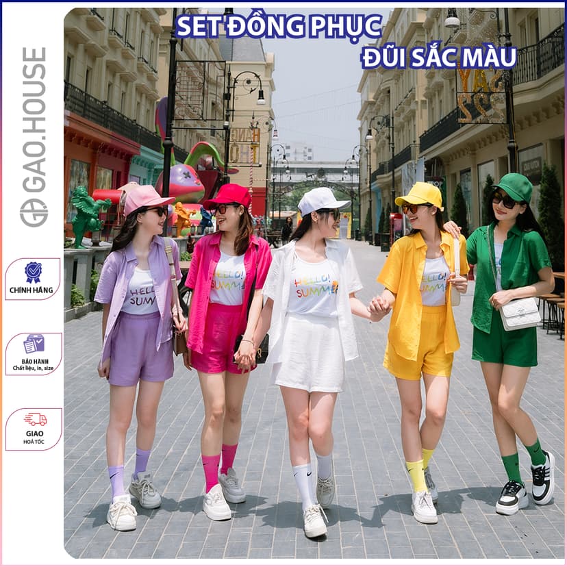 Ảnh Bộ đũi Nữ mặc nhà 3SP Sang Chảnh chính hãng Gạo House,thoáng mát,vải lụa Tussha,mặc đi biển,áo nhóm 3