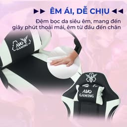 Thumbnail Ghế gaming Avogaming công thái học bọc da, chân ghế xoay tựa cổ, đệm lưng nằm ngả gác chân làm việc chơi game 3