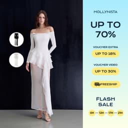 Thumbnail Đầm thun bẹt vai phối tơ bèo dài MOLLYNISTA thiết kế quyến rũ thanh lịch nữ tính cao cấp 1