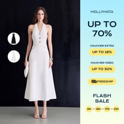 Thumbnail Đầm cổ V phối thun đính nút MOLLYNISTA thiết kế quyến rũ thanh lịch nữ tính cao cấp 1