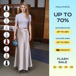 Thumbnail Chân váy lụa 2 lớp cao cấp lưng cao (Tặng kèm dây belt) MOLLYNISTA  đuôi cá tôn dáng 1