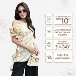 Thumbnail TUBYCATU | Áo lệch vai chấm bi cream polka dot top 1