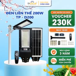 Thumbnail Đèn Đường Liền Thể Năng Lượng Mặt Trời TP SOLAR TP-D200 Công Suất 200W Cảm Biến Chuyển Động, Chống Nước IP68 - BH 3 Năm 1