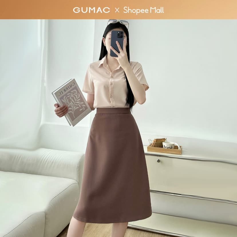 Ảnh Chân váy basic nữ công sở dáng A xòe cơ bản có túi nhỏ thanh lịch thời trang GUMAC BVE00013 1
