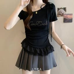 Thumbnail LYRA - Áo thun nữ cách điệu dây nơ, áo lệch vai phối viền ren bèo Zero Circle tiểu thư nhẹ nhàng sang chảnh - CSYAC0297 1