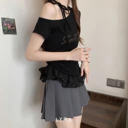 Thumbnail LYRA - Áo thun nữ cách điệu dây nơ, áo lệch vai phối viền ren bèo Zero Circle tiểu thư nhẹ nhàng sang chảnh - CSYAC0297 2