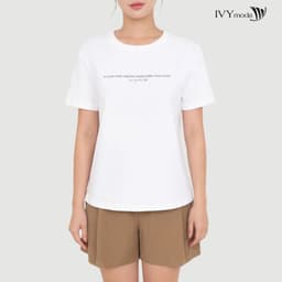 Thumbnail Áo thun trắng in chữ, Áo thun nữ dáng suông basic dạo phố IVY moda MS 57T0268 3